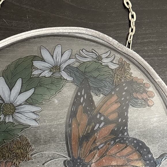 Glassmasters Suncatcher Monarch Butterfly Daisies 6.25" Made In USA Vintage - Picture 6 of 7